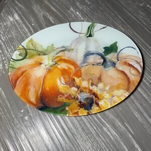 208 Park Glass Oval Serving Tray Pumpkin Plate Fall Decor 14” Rustic Dinnerware